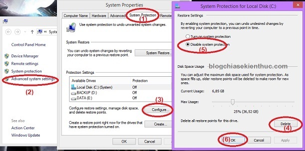 Cách tắt System Restore của Windows
