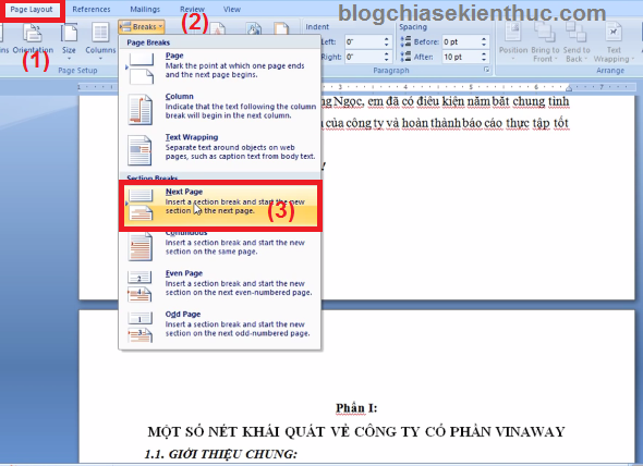 Hướng dẫn đánh số trang trong Microsoft word từ trang bất kỳ 2007