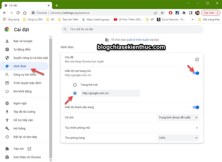 Thiết lập, cài đặt trang chủ cho trình duyệt Web của bạn