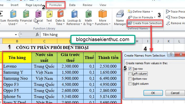 Define name trong excel