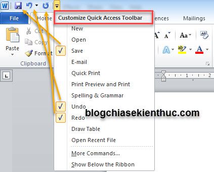 Tùy chỉnh thanh công cụ Quick Access Toolbar trong Excel, Word