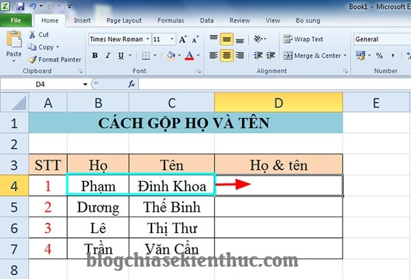 Hướng dẫn cách gộp 2 cột Họ và Tên trong file Excel đơn giản - Blog chia sẻ kiến thức