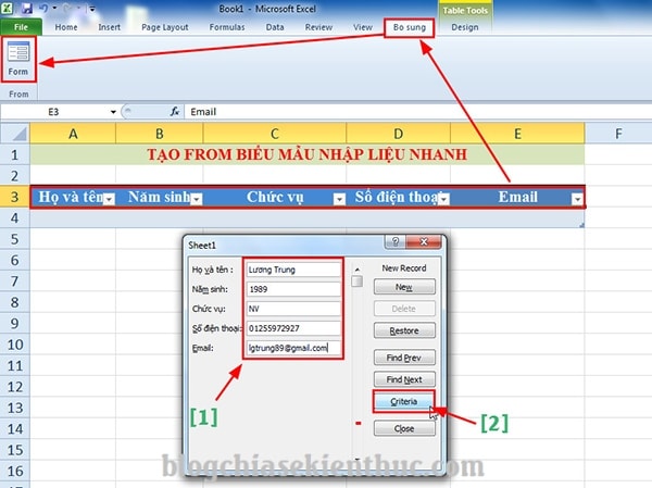 Hướng dẫn tạo Form nhập liệu trong Excel cực kỳ đơn giản ! - Blog chia sẻ kiến thức