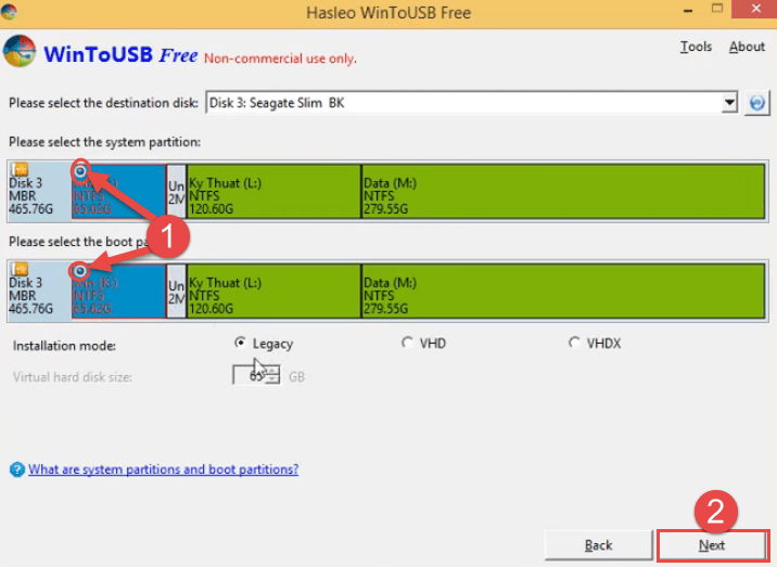 wintousb which partition drive