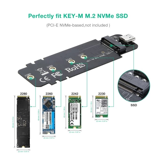 PC-HDE01 USB 3.1 Gen 2 Type-C to NVMe M.2 SSD Enclosure 3-min