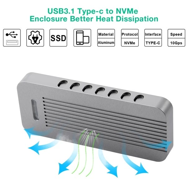 PC-HDE01 USB 3.1 Gen 2 Type-C to NVMe M.2 SSD Enclosure 5-min