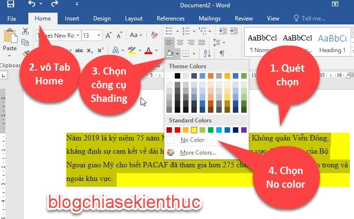 Hướng dẫn cách Xóa nền màu trong word 2010 chi tiết và đơn giản