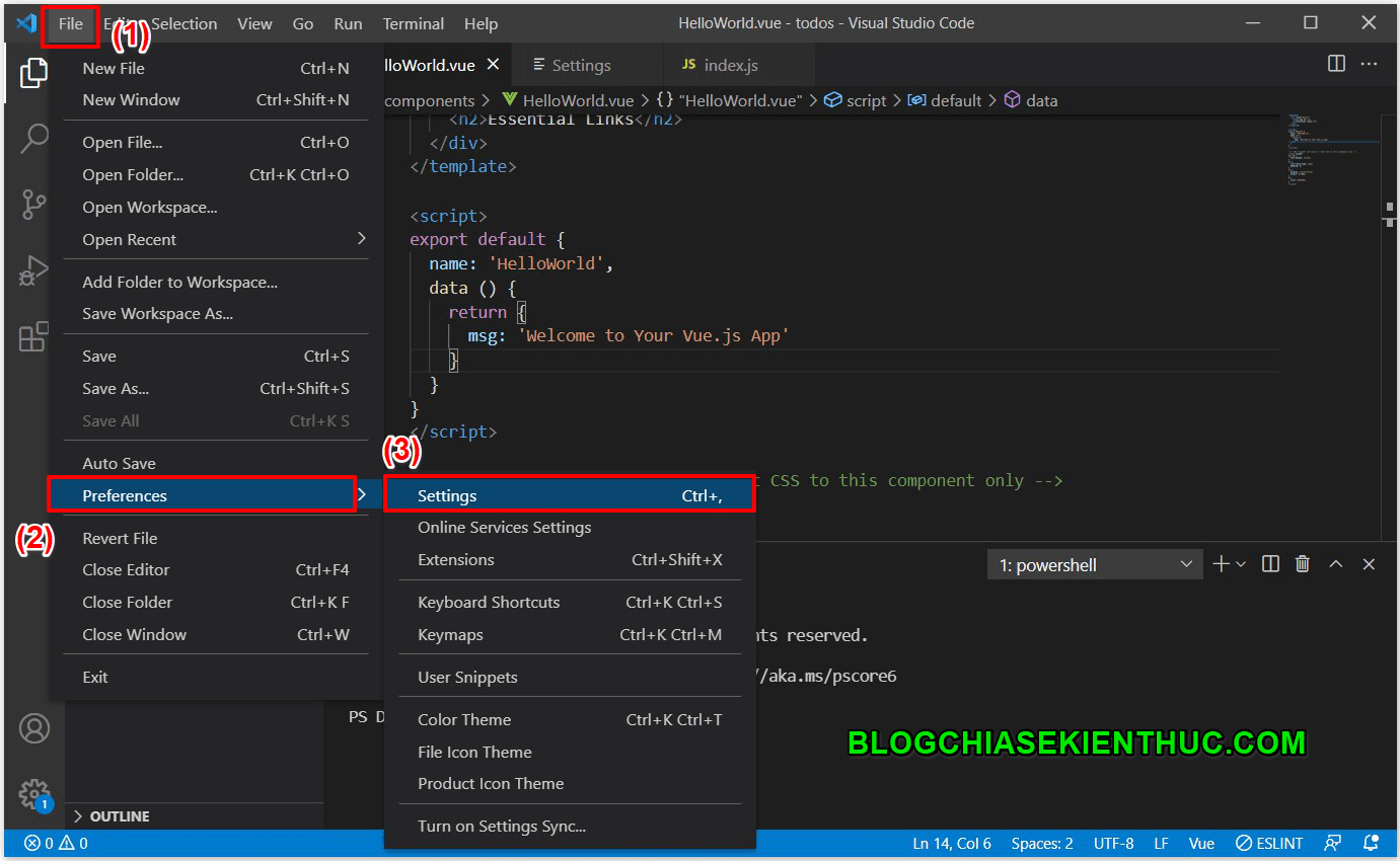 Đổi font chữ visual studio code